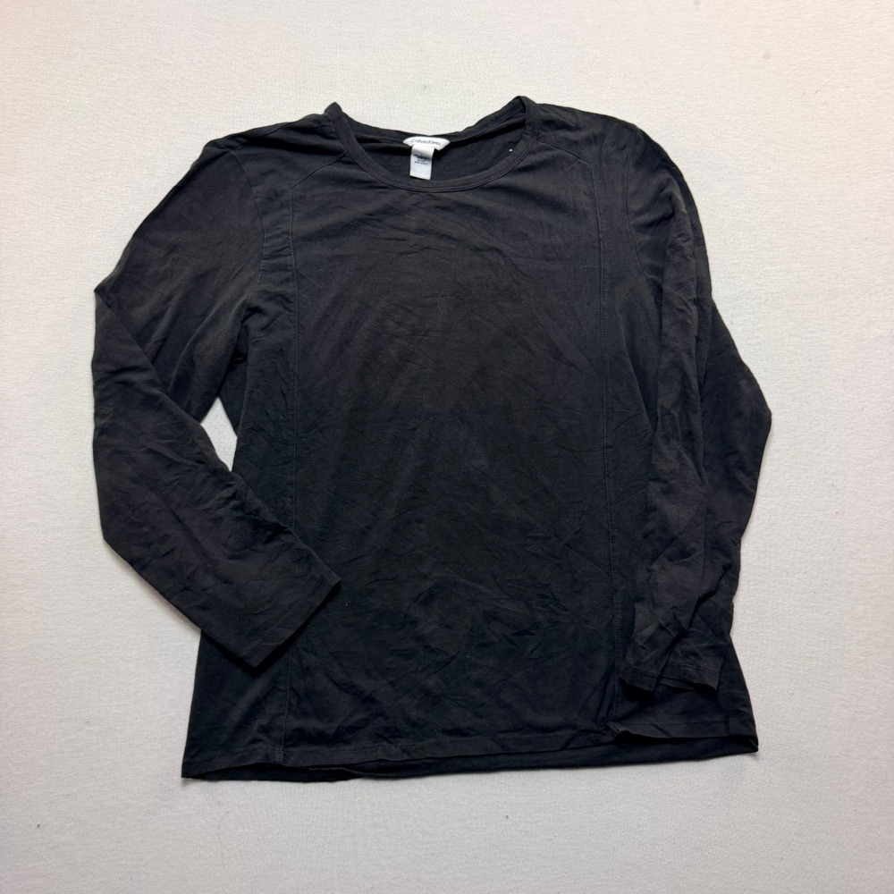 Calvin Klein Long Sleeve Top Women Large Black Excellent Crew Neck Seam Detail